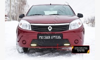 Зимняя заглушка решетки переднего бампера (с ДХО) Renault Sandero 2009-2013