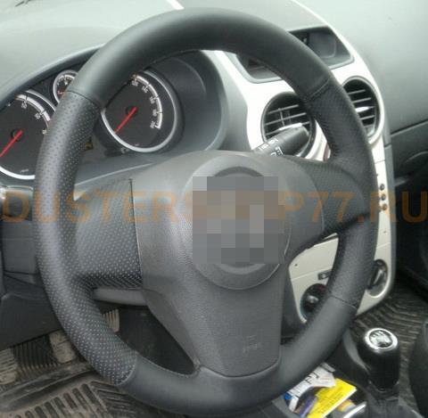 Кожаная накладка на руль Opel Corsa D (S07) (2006-2014), черная (Opel, Для руля без штатной накладки)
