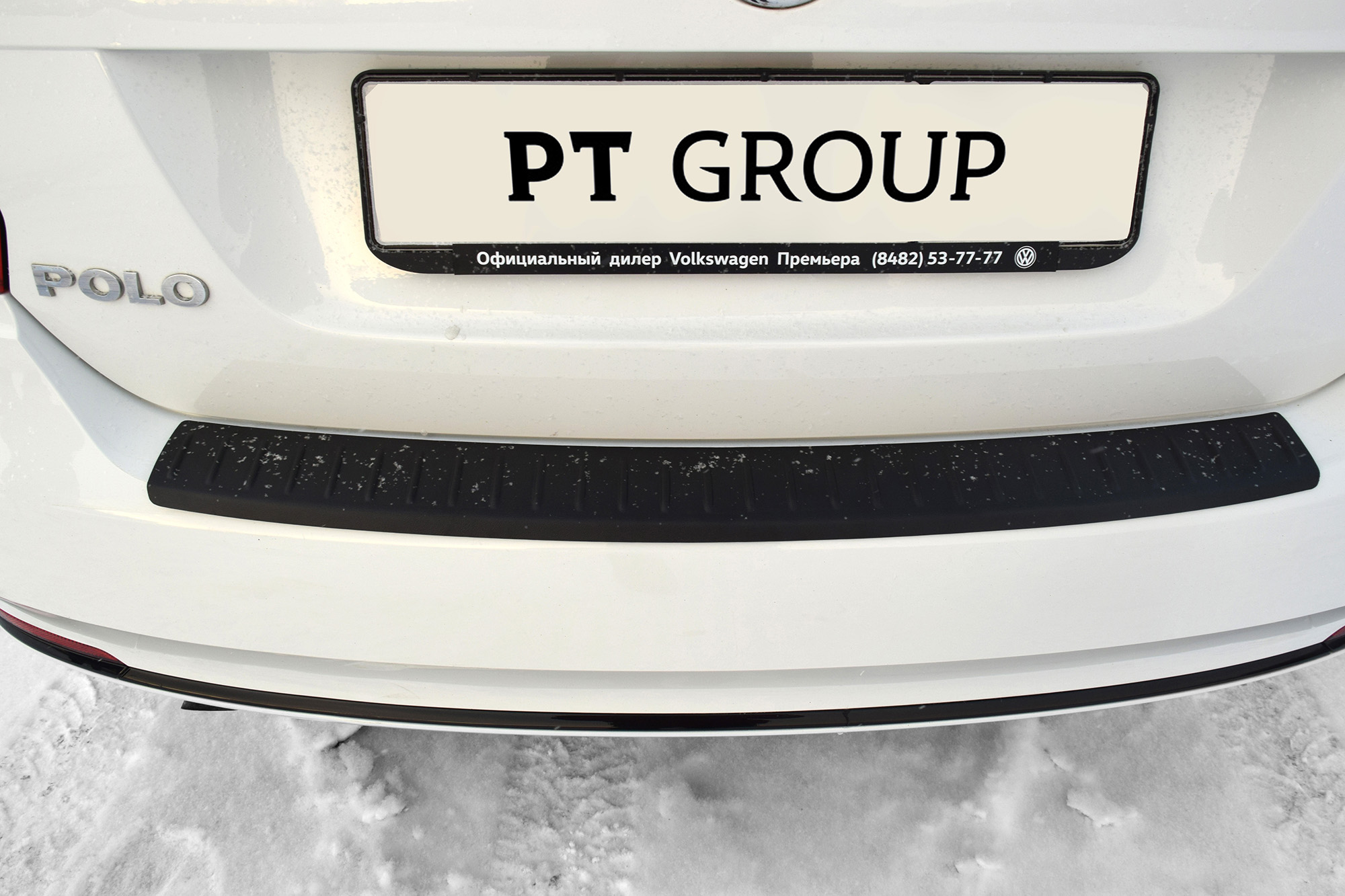 Накладка на задний бампер Volkswagen Polo 2015-2020 (черное тиснение, ABS)
