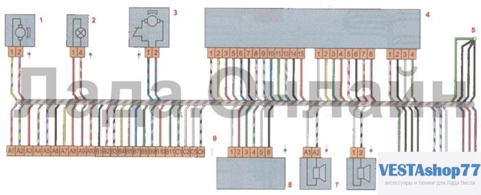 Схема соединений жгута проводов передней левой двери Lada Vesta